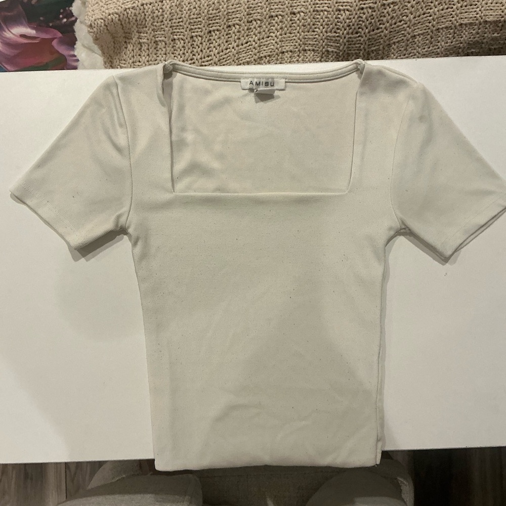Amisu Women's Cream Square Neck top